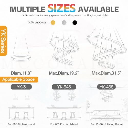 31.5" Nickel Modern Led Chandelier 3 Ring Modern Led Pendant Light Contemporary Ring Chandeliers Dimmable Chandeliers Color Temperature Adjustable Height Hanging Chandelier for Entryway
