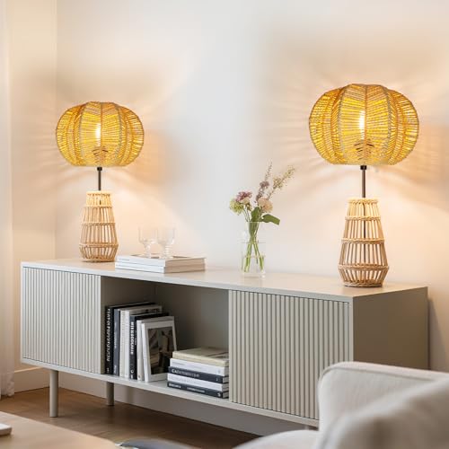 Hanging Light Rattan Lamp Shade Boho Lampshades for Rattan Pendant Lights Ceiling Light Table Lamps Floor Hanging Lights Plug in Pendant Light Wall Sconce