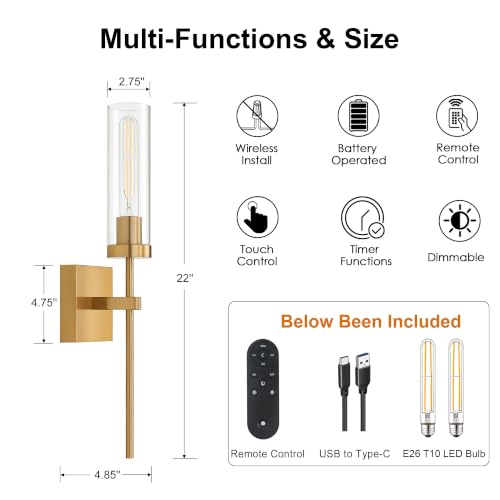 Wireless Wall Sconces with Remote Control (2 Count)