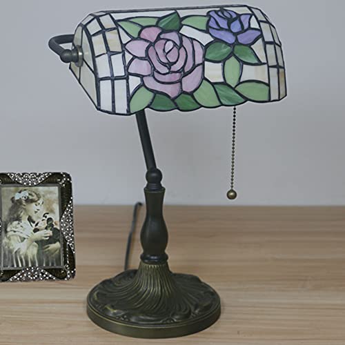 Tiffany Style Bankers Table Lamp Stained Glass Piano Desk Lamp Vintage Bedroom Bedside Lamp for Study