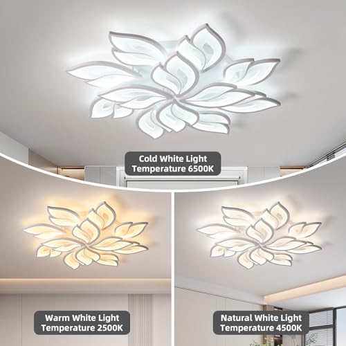 35.4" Flower Shaped Ceiling Light Dimmable Modern Ceiling Lamp Remote Control LED Lighting Fixture for Living Room Kitchen Dining Room