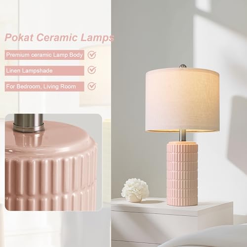 20.75" Pink Ceramic Table Lamps Set of 2 (2 Count)