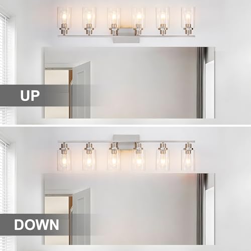 6 Light Bathroom Light Fixtures Brushed Nickel Vanity Light Over Mirror Modern Farmhouse Wall Lighting Sconces Wall Lamp for Bathroom
