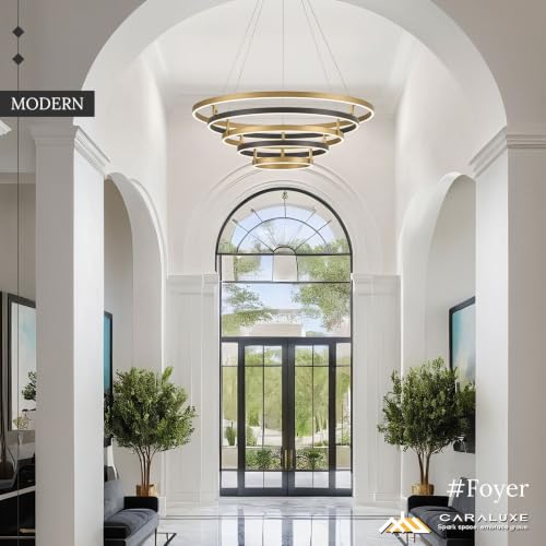 5 Ring LED Chandelier Modern Chandeliers Black Gold Brass Dimmable 31''