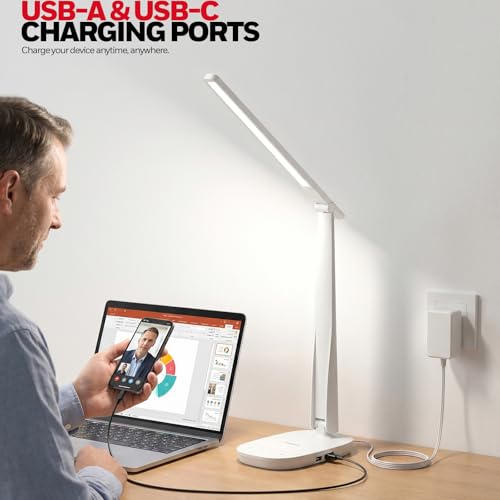 LED Desk Lamp Home Office Dimmable 4 Color Reading Light USB Port