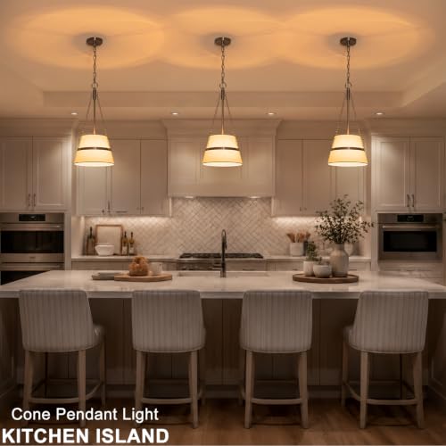 11.4" Brushed Nickel Drum Pendant Lights Kitchen Island White Fabric Shade