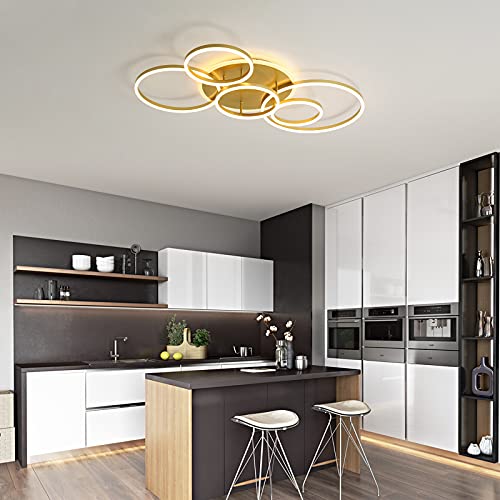 Modern LED Ceiling Light 106W Dimmable LED Acrylic Ceiling Lamp with Remote Control 6 Rings Flush Mount Ceiling Light Gold Ceiling Chandelier for Living Room Dining Room Bedroom Kitchen