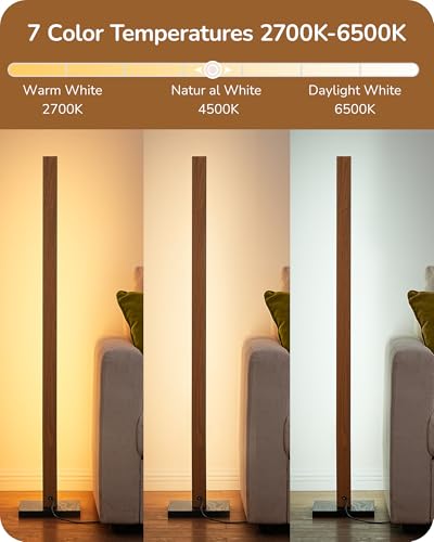 48.43" Wooden LED Corner Floor Lamp with Remote