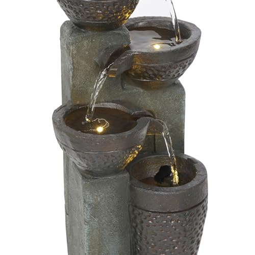 Alpine Corporatio 14" Tall Stoned Jar Cascading Water Fountain with LED Lights