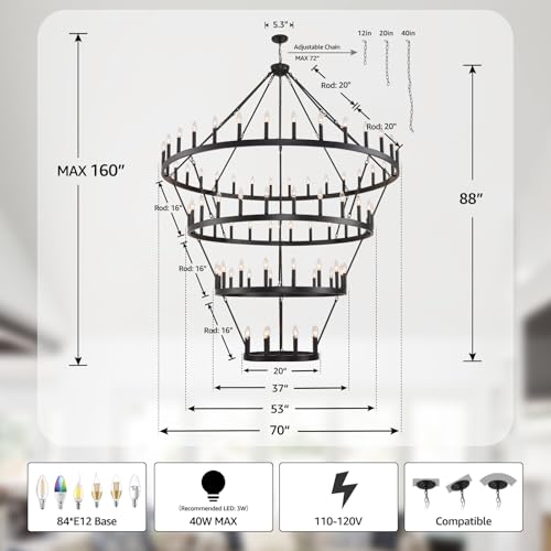 4 Tier Wagon Wheel Chandelier 70" W Extra Large Farmhouse Chandelier