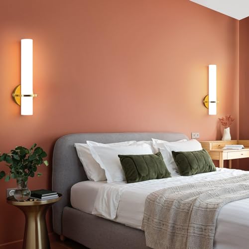 Wall Sconces 15 inch Gold Wall Sconces Set of Two Modern Bathroom Sconce 15W Dimmable LED Wall Sconce Light with Acrylic Lampshade