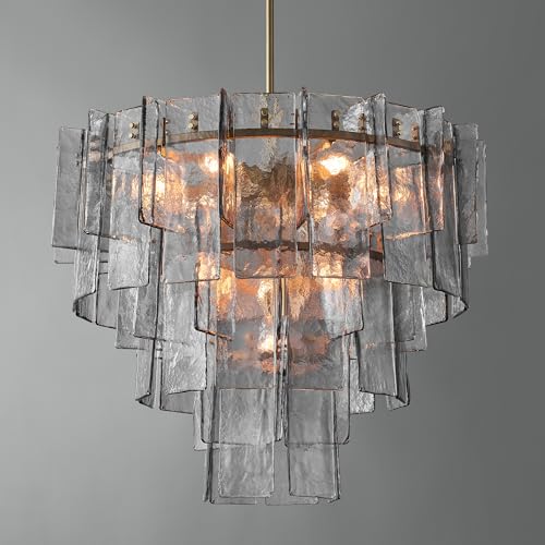 36" Extra Large Tiered Smoked Clear Textured Glass Chandelier