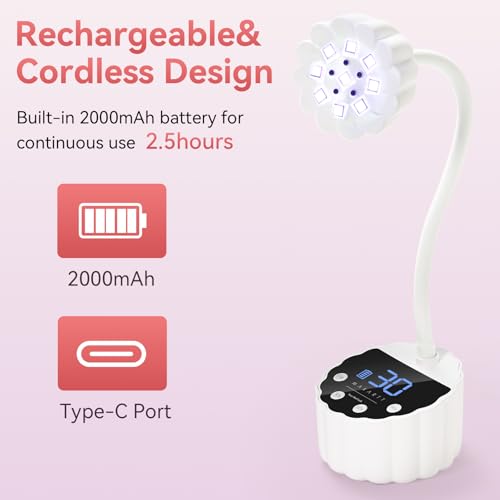 Gooseneck UV LED Nail Lamp Flash Cure Lamp Rechargeable 58mW