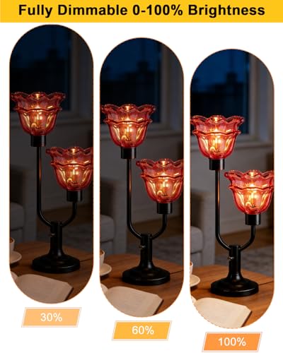Mid Century Modern Flower Table Lamp Red Glass Lamp Gift Dimmable