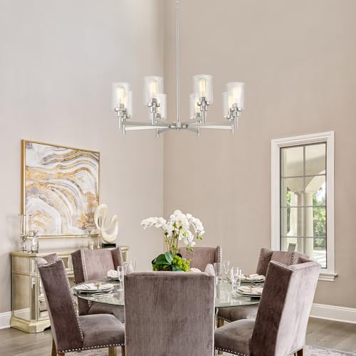 8 Light Farmhouse Brushed Nickel Chandeliers for Dining Room Light Fixture