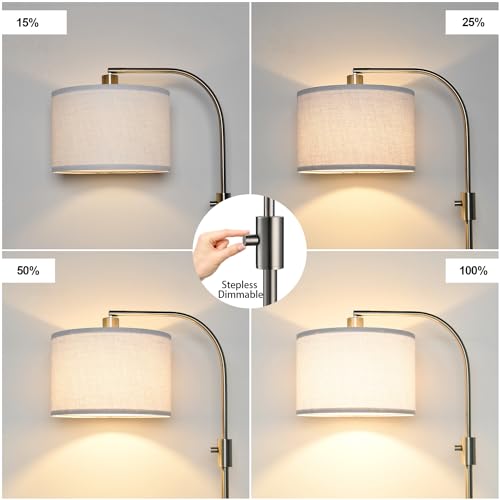 Upgraded Modern Arc Dimmable Tall Standing Floor Lamp with Linen Shade