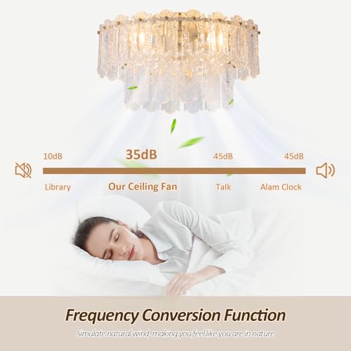 Crystal Caged Ceiling Fan with Light Flush Mount (20inch Gold Crystal Caged Ceiling Fan with Light)