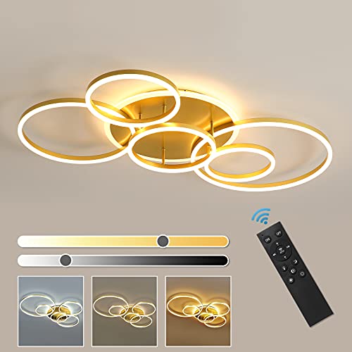 Modern LED Ceiling Light 106W Dimmable LED Acrylic Ceiling Lamp with Remote Control 6 Rings Flush Mount Ceiling Light Gold Ceiling Chandelier for Living Room Dining Room Bedroom Kitchen