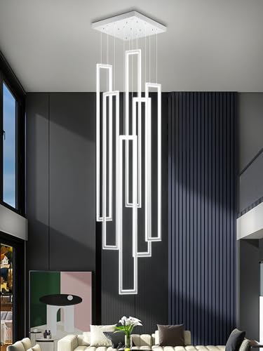 Modern Chandeliers for Entryway High Ceiling Large Rectangle Chandelier LED Dimming Contemporary Chandelier for Staircase Foyer 2700k