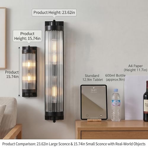 Black Wall Sconces Set of Two with Crystal Glass Strip Bathroom Sconces Modern Wall Lights for Bedroom Living Room Hallway Wall Light Fixtures (2 Count)