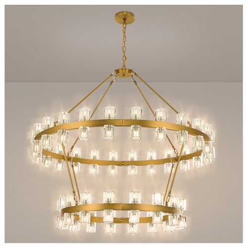 48 Inch Gold Wagon Wheel Chandelier with Crystal Shade