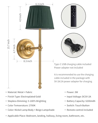 Gold Cordless Wall Sconces Set of 2 (2 Count)
