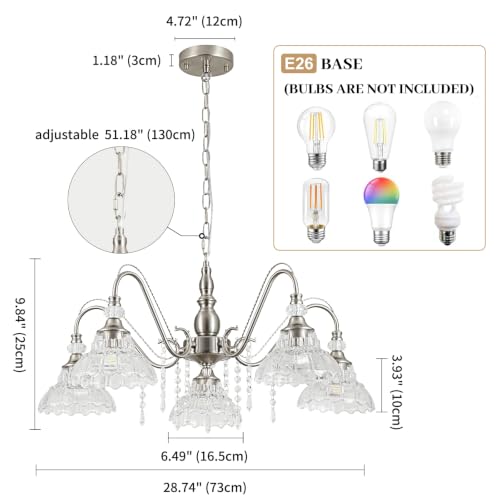 5 Light Chandelier in Brushed Nickel Finish with Flower (5-Light / Nickel)