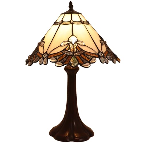 L10022 Baroque Tiffany Style Stained Glass Table Lamp Night Light with 13 Inches Wide Handmade Lampshade Metal Base for Bedside Bedroom Living Room Decoration