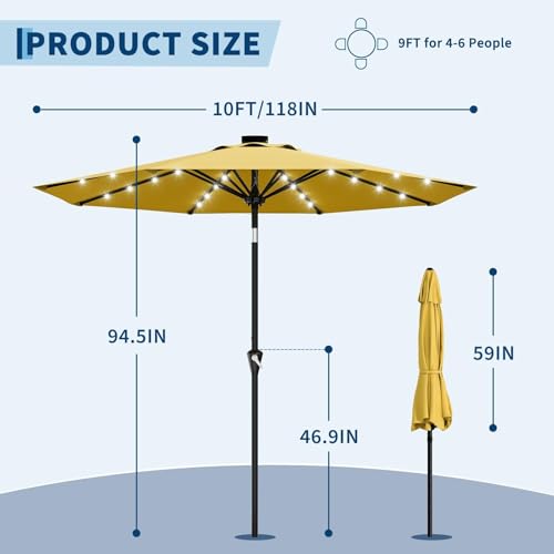 10FT Solar LED Patio Umbrella with Tilt & Crank