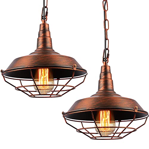 Industrial Pendant Lights Kitchen Island 2 Pack Farmhouse Hanging Light Fixtures with Adjustable Chain (2 Count)