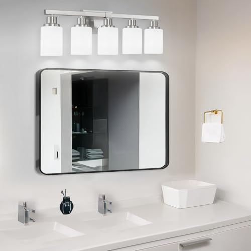 5 Light Bathroom Light Fixtures 30in Nickel Bathroom Vanity Light