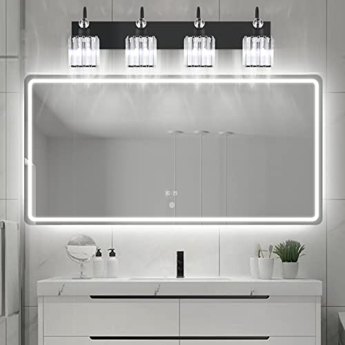 Matte Black Crystal Vanity Light 4 Light Modern Crystal Bathroom Lighting Fixtures Over Mirror