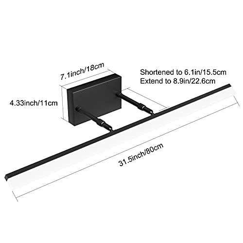 31.5 inch Modern Black Vanity Light Adjustable Bathroom Light Fixtures Over Mirror Rotatable Vanity Lighting 5500K