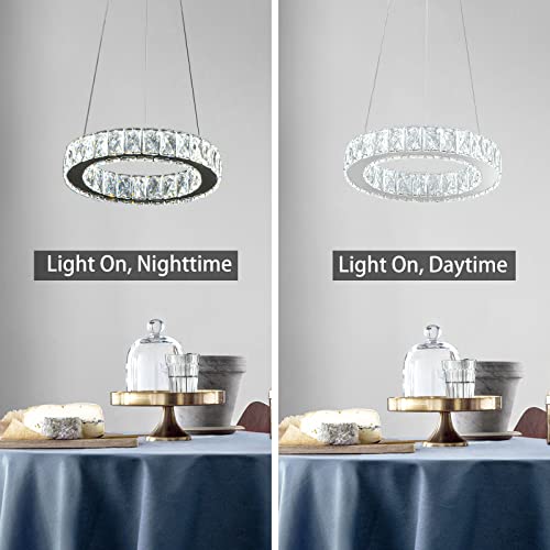 11.8" Crystal Chandelier LED Round Flush Mount Ceiling Light Fixture Modern Hanging Pendant Lighting Mini Ring Chandeliers for Dining Room Kitchen Island Hallway Bathroom