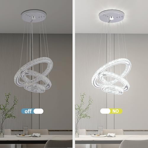 3 Ring Crystal Chandelier LED Pendant Light 47W 6500K Cool White