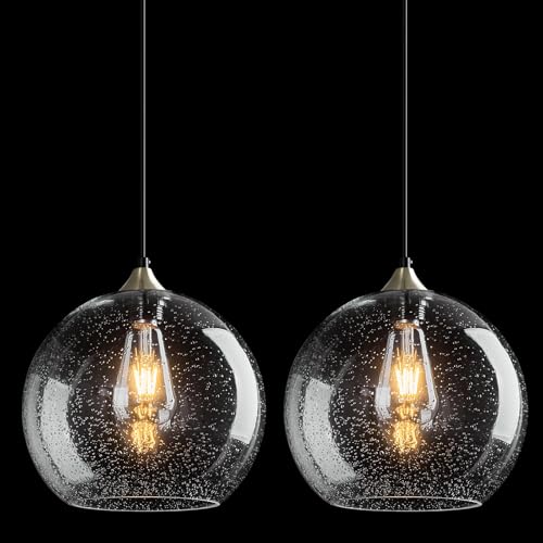 Clear Glass Pendant Lights Kitchen Island Lighting Globe Pendant Light Fixtures Modern Pendant Lighting for Kitchen Island Bedroom Living Dining Room Light Fixture (2 Count)