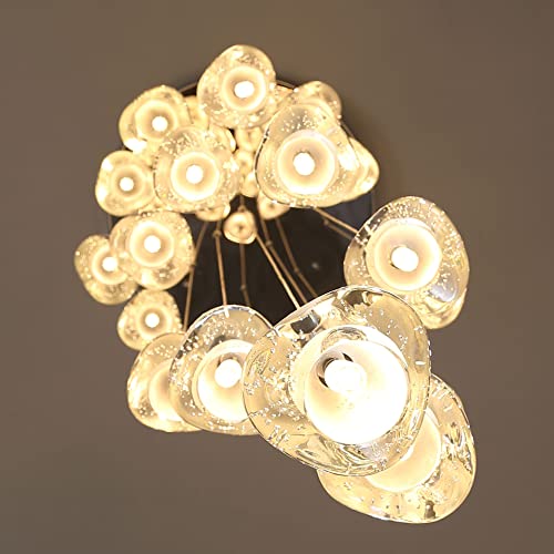 20 Light Modern Chandeliers for Entrance High Ceiling Chandelier Living Room Lights Fixture LED Ceiling Lamp Bubble Crystal Adjust Hanging Pendants Lighting for Stairwell Hallway Foyer