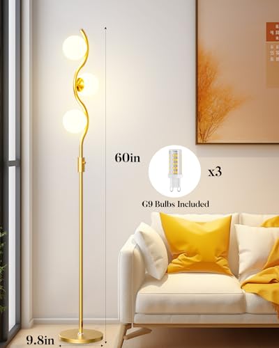 60IN Gold Floor Lamp Stepless Dimmable Globe Floor Lamps with 3Pcs 3000K Bulbs Eye (3 Count)