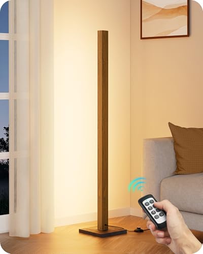 48.43" Wooden LED Corner Floor Lamp with Remote