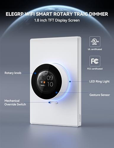 WiFi Smart Rotary Triac Dimmer with 1.8 inch TFT Display Screen (2 Count)