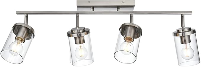 BONLICHT Modern Track Lighting Fixtures Ceiling 4 Light Adjustable Indoor Spotlight Brushed Nickel Farmhouse Bath Vanity Light Wall Mount Lamp with Clear Glass Shade - Aura Lighting