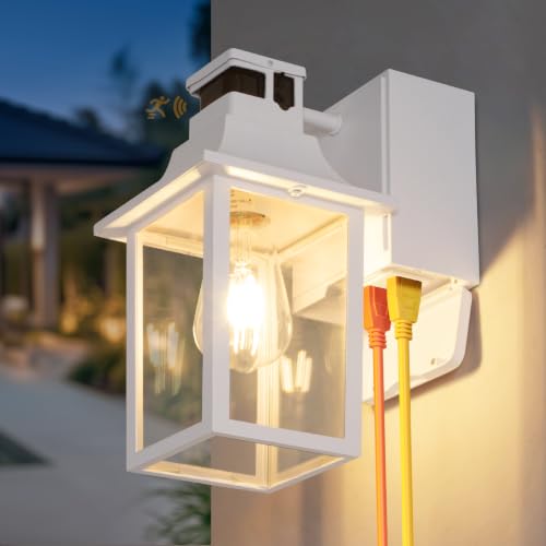 White Porch Light with GFCI Outlet & Motion Sensor