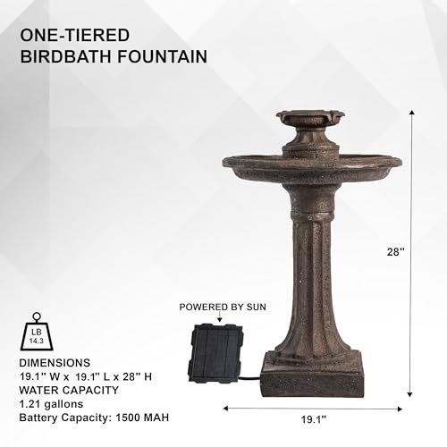 28" Solar Bird Bath Fountain for Outdoor Garden