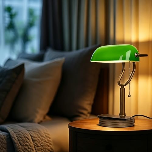 Green Glass Bankers Lamp