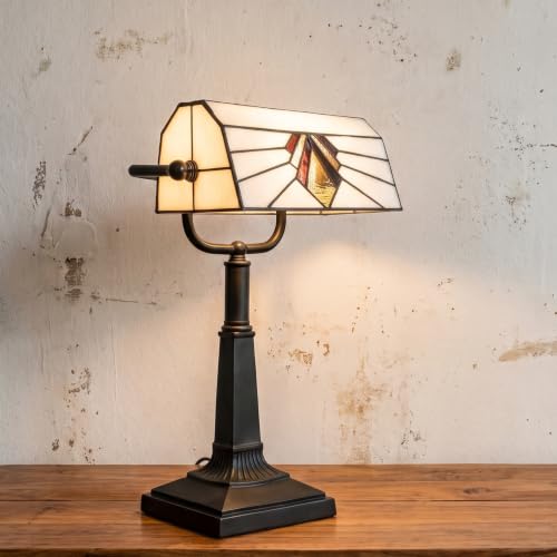 Tiffany Style Bankers Desk Lamp with Stained Glass Shade