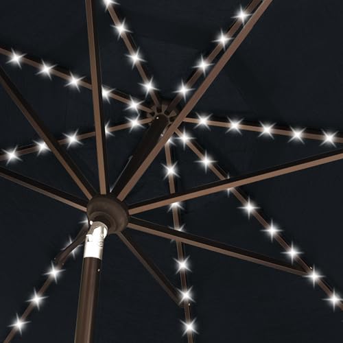 USA 10-Year-Non-Fading 10ft Market Patio Umbrella, Commercial Grade Table Sun Umbrella with 80 Solar LED Lights, Crank Open, Windproof & UPF 50+ UV Protection for Garden, Deck, Pool, Backyard, Black