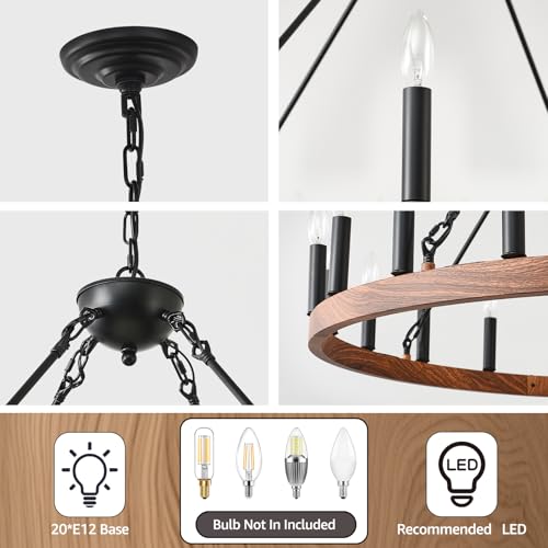 Wood Grain Wagon Wheel Chandelier 40" 20