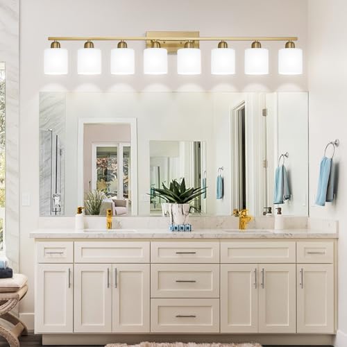 8 Light Bathroom Light Fixtures Gold for Big Mirror