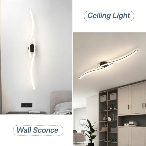 47.24Inch Linear Ceiling Light 4000K Black Modern Ceiling Light Fixture Long Flush Mount Ceiling Lamp for Hallway (2 Count)