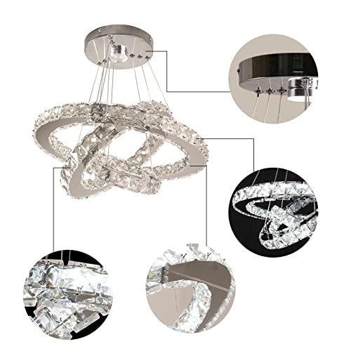 3 Ring Crystal Chandelier Adjustable Dimmable LED Pendant